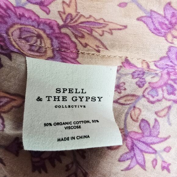 Spell & the Gypsy Collective Blouse Top XS Folk Song Floral Blossoms Puff Sleeve - Picture 9 of 12